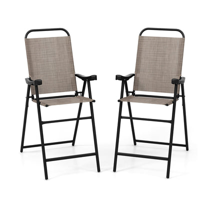 Patio Folding Bar Stool Set of 2 with Metal Frame and Footrest-Blue