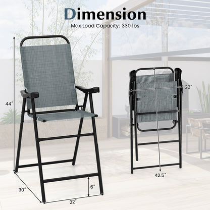 Patio Folding Bar Stool Set of 2 with Metal Frame and Footrest-Blue