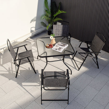 Juego de 4 sillas plegables para patio con tela de asiento cómoda y estructura de metal resistente - Gris