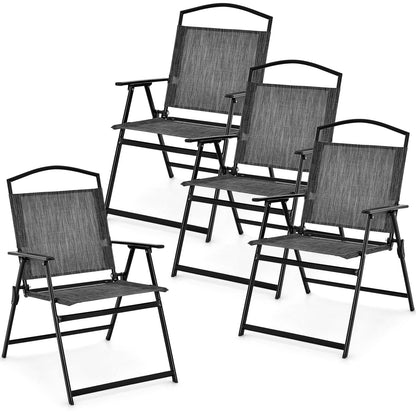 Juego de 4 sillas plegables para patio con tela de asiento cómoda y estructura de metal resistente - Gris