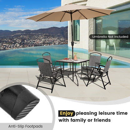 Juego de 4 sillas plegables para patio con tela de asiento cómoda y estructura de metal resistente - Gris