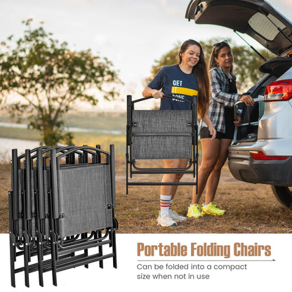 Juego de 4 sillas plegables para patio con tela de asiento cómoda y estructura de metal resistente - Gris