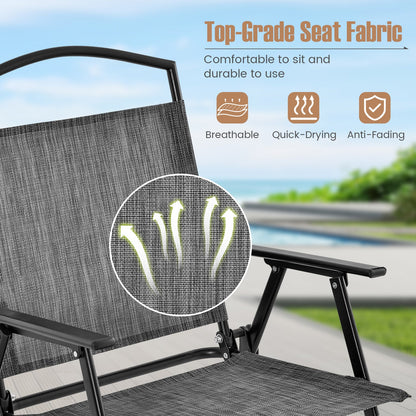 Juego de 4 sillas plegables para patio con tela de asiento cómoda y estructura de metal resistente - Gris