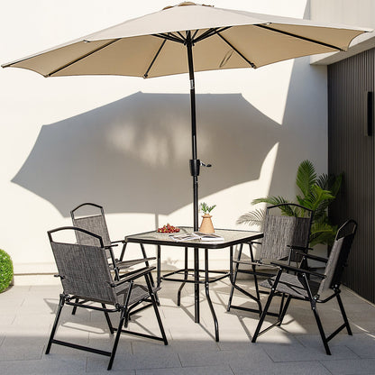 Juego de 4 sillas plegables para patio con tela de asiento cómoda y estructura de metal resistente - Gris