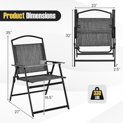 Juego de 4 sillas plegables para patio con tela de asiento cómoda y estructura de metal resistente - Gris