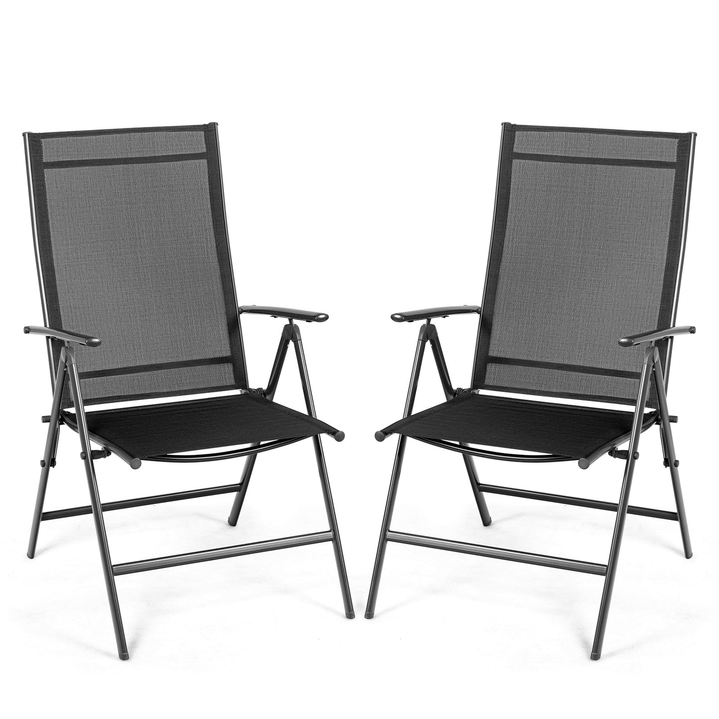 Juego de 2 sillones reclinables plegables ajustables para patio - Negro