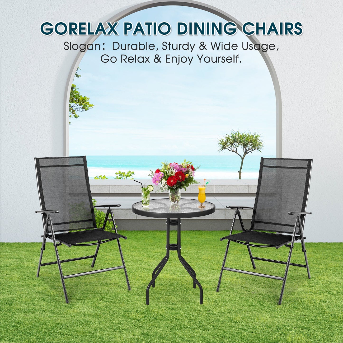 Juego de 2 sillones reclinables plegables ajustables para patio - Negro