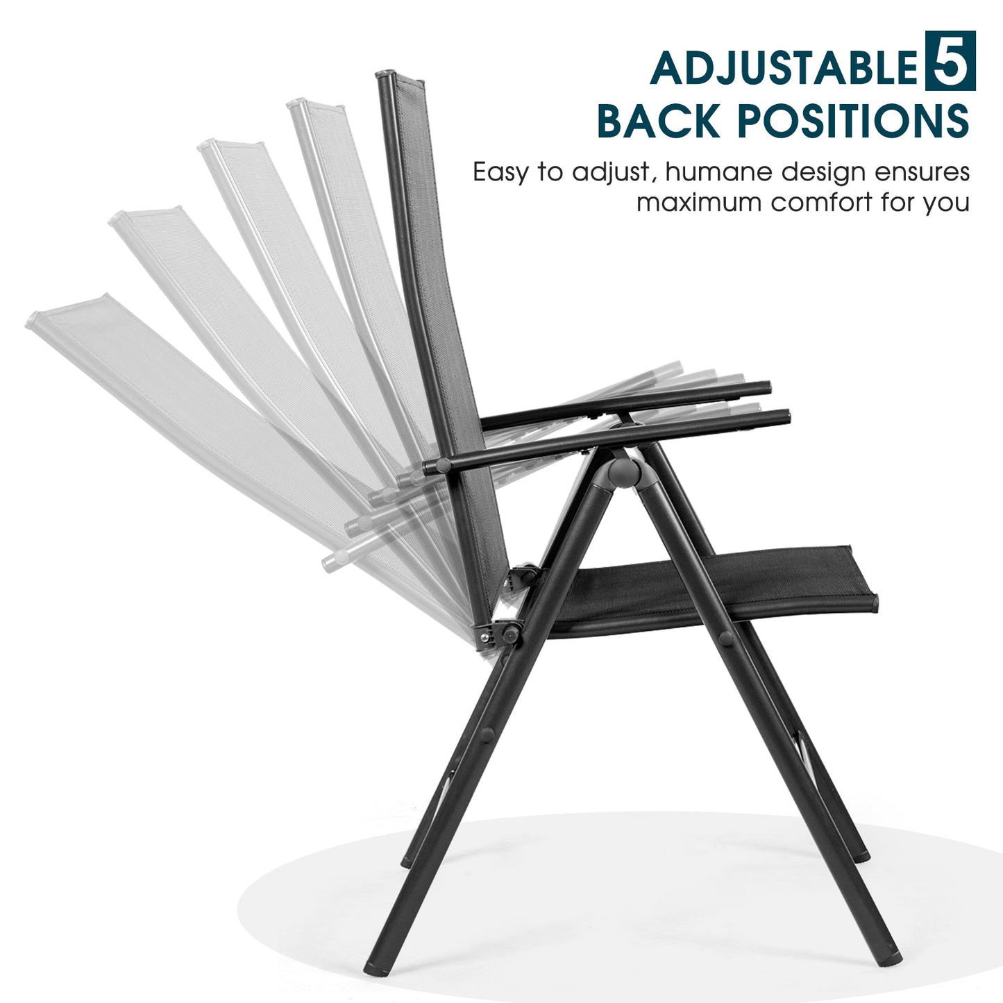 Juego de 2 sillones reclinables plegables ajustables para patio - Negro