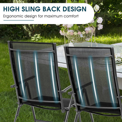 Juego de 2 sillones reclinables plegables ajustables para patio - Negro