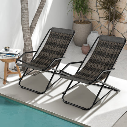 Mecedora de patio de mimbre PE con reposabrazos y estructura de metal-Gris