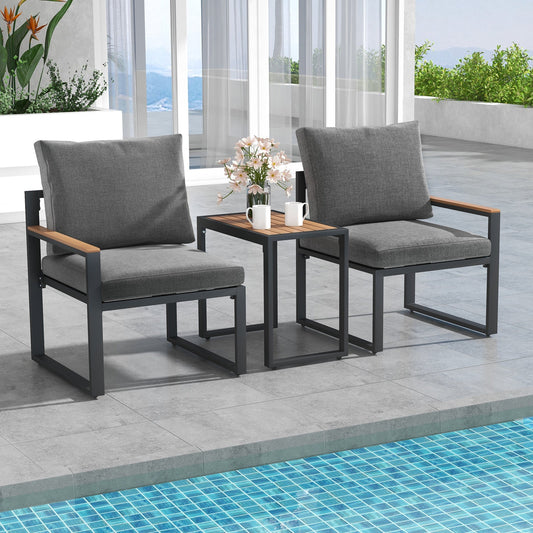 5 Pieces Aluminum Frame Weatherproof Outdoor Conversation Set with Soft Cushions-Gray - Tampa Home & Garden Store