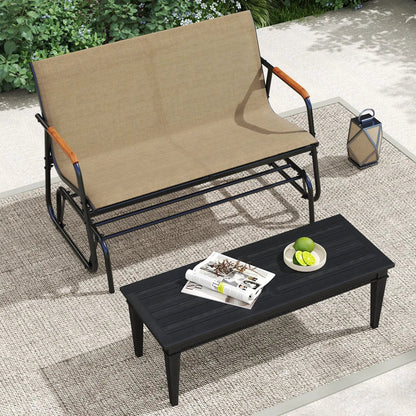 Patio Glider Bench with Teak Armrests Breathable