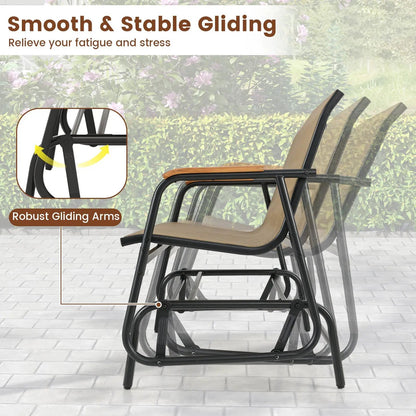 Patio Glider Bench with Teak Armrests Breathable
