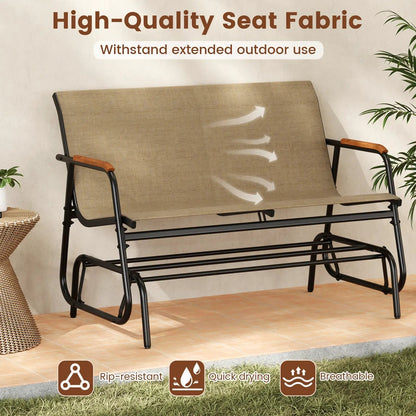 Patio Glider Bench with Teak Armrests Breathable