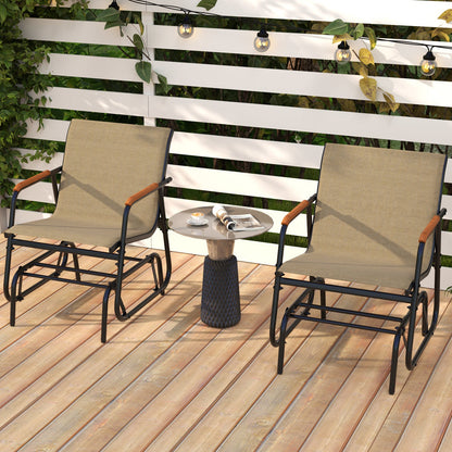Juego de 2 sillas deslizantes para patio con reposabrazos curvos de teca y asiento de tela transpirable - Marrón