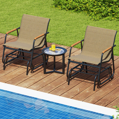 Juego de 2 sillas deslizantes para patio con reposabrazos curvos de teca y asiento de tela transpirable - Marrón