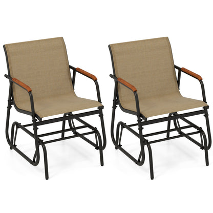 Juego de 2 sillas deslizantes para patio con reposabrazos curvos de teca y asiento de tela transpirable - Marrón