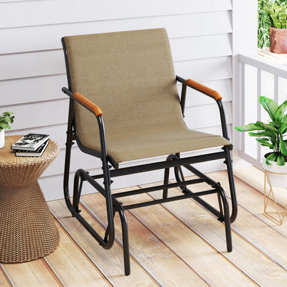 Juego de 2 sillas deslizantes para patio con reposabrazos curvos de teca y asiento de tela transpirable - Marrón