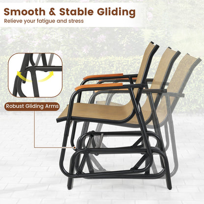 Juego de 2 sillas deslizantes para patio con reposabrazos curvos de teca y asiento de tela transpirable - Marrón