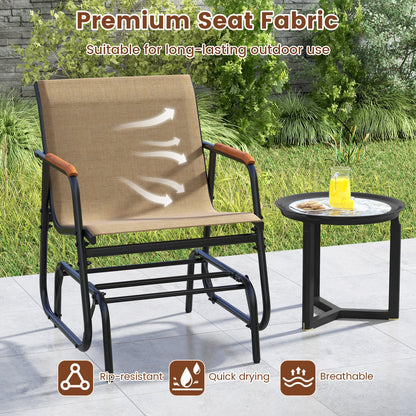 Juego de 2 sillas deslizantes para patio con reposabrazos curvos de teca y asiento de tela transpirable - Marrón
