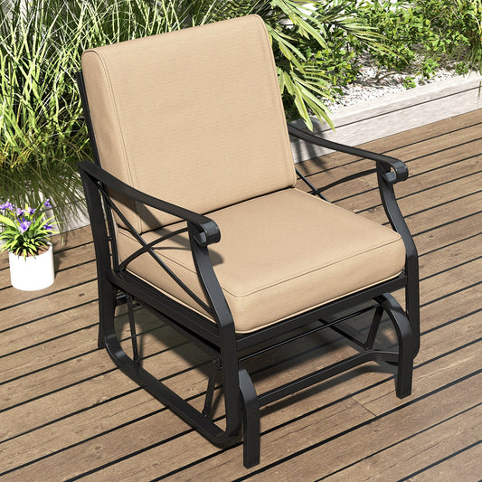 Patio Glider Rocking Chair with Metal Frame and Thick Cushions-Brown - Tampa Home & Garden Store