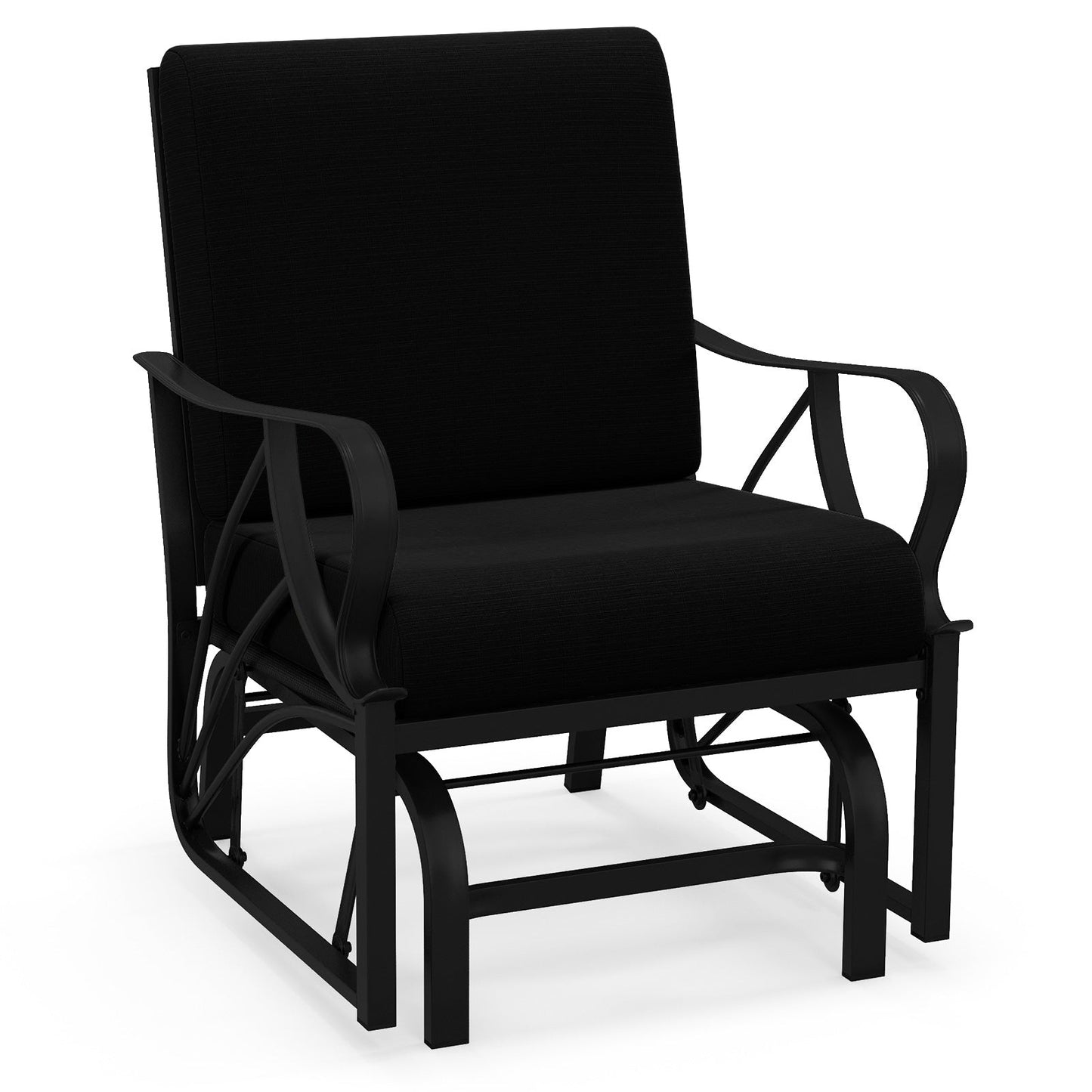 Mecedora planeadora para patio con cojín grueso y reposabrazos curvo - Color canela