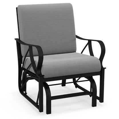 Mecedora planeadora para patio con cojín grueso y reposabrazos curvo - Color canela