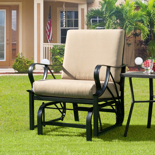 Patio Glider Rocking Chair with Thick Cushion and Curved Armrest-Tan - Tampa Home & Garden Store