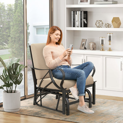 Mecedora planeadora para patio con cojín grueso y reposabrazos curvo - Color canela
