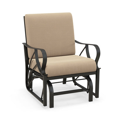 Mecedora planeadora para patio con cojín grueso y reposabrazos curvo - Color canela