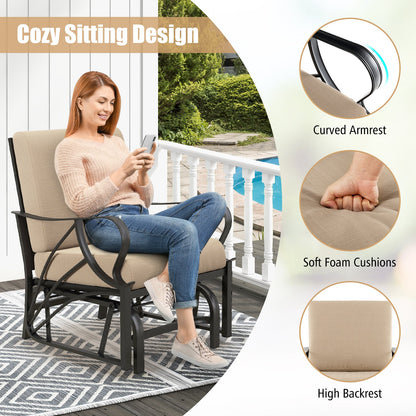 Mecedora planeadora para patio con cojín grueso y reposabrazos curvo - Color canela