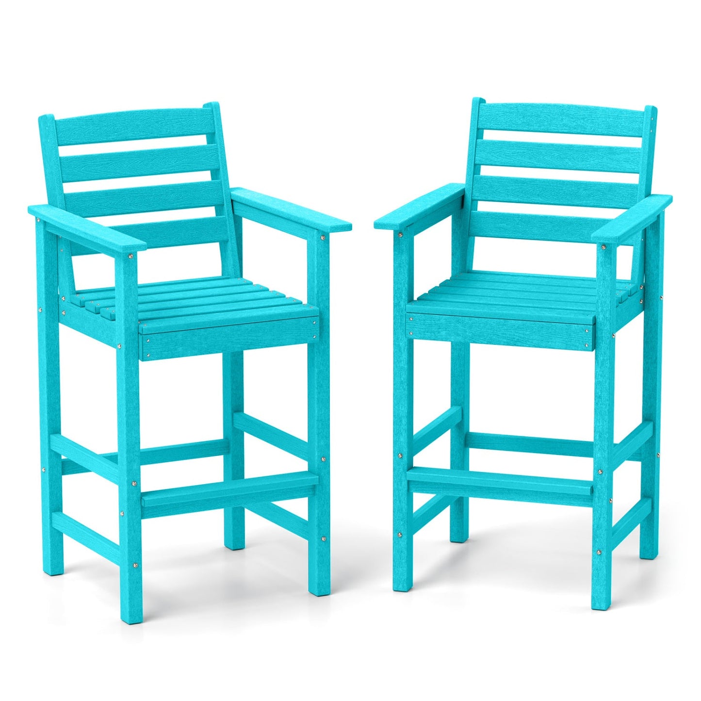 Set de 2 sillas de bar Adirondack de HDPE para patio con reposabrazos anchos - Marrón