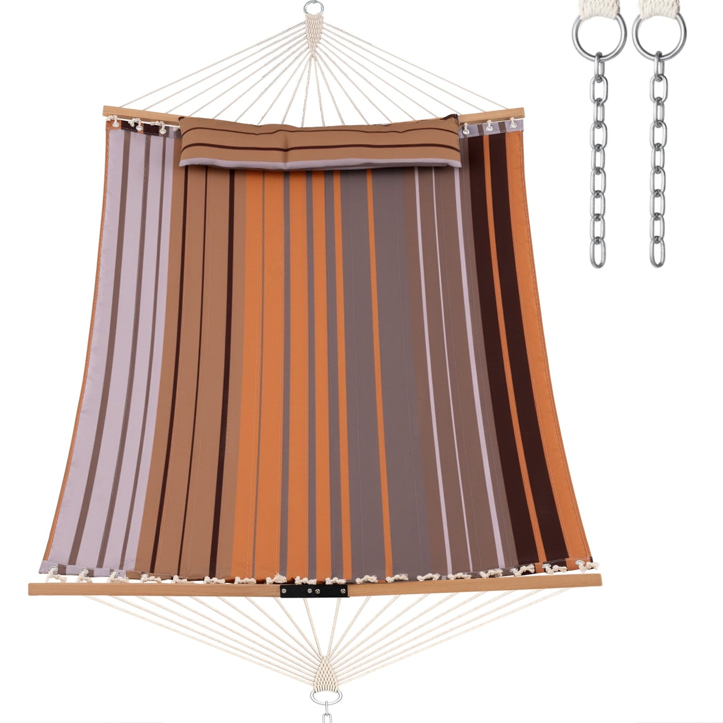 Patio Hammock Foldable Swing Chair Bed with Detachable Pillow-Brown