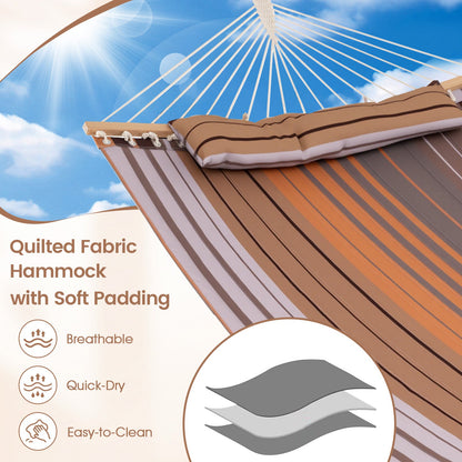 Patio Hammock Foldable Swing Chair Bed with Detachable Pillow-Brown