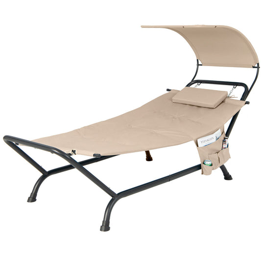Patio Hanging Chaise Lounge Chair with Canopy Cushion Pillow and Storage Bag-Beige - Tampa Home & Garden Store