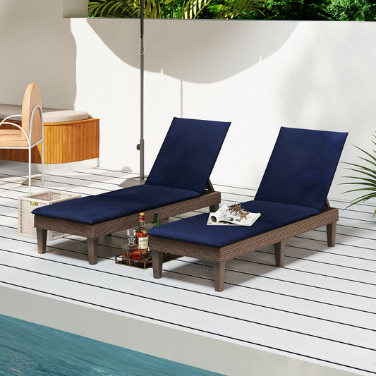 Patio Lounge Outdoor Recliner Chair with Cushion 3-Position Adjustable Backrest-Navy - Tampa Home & Garden Store