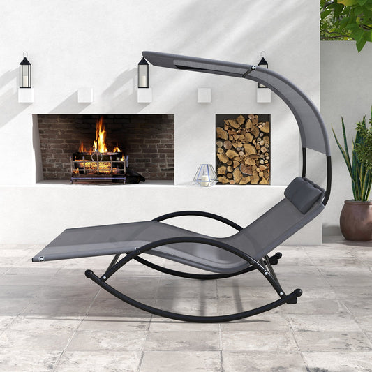 Outdoor Dual Rocker Sunbed 2-Person Canopied Patio Lounger with Detachable Headrests-Gray - Tampa Home & Garden Store