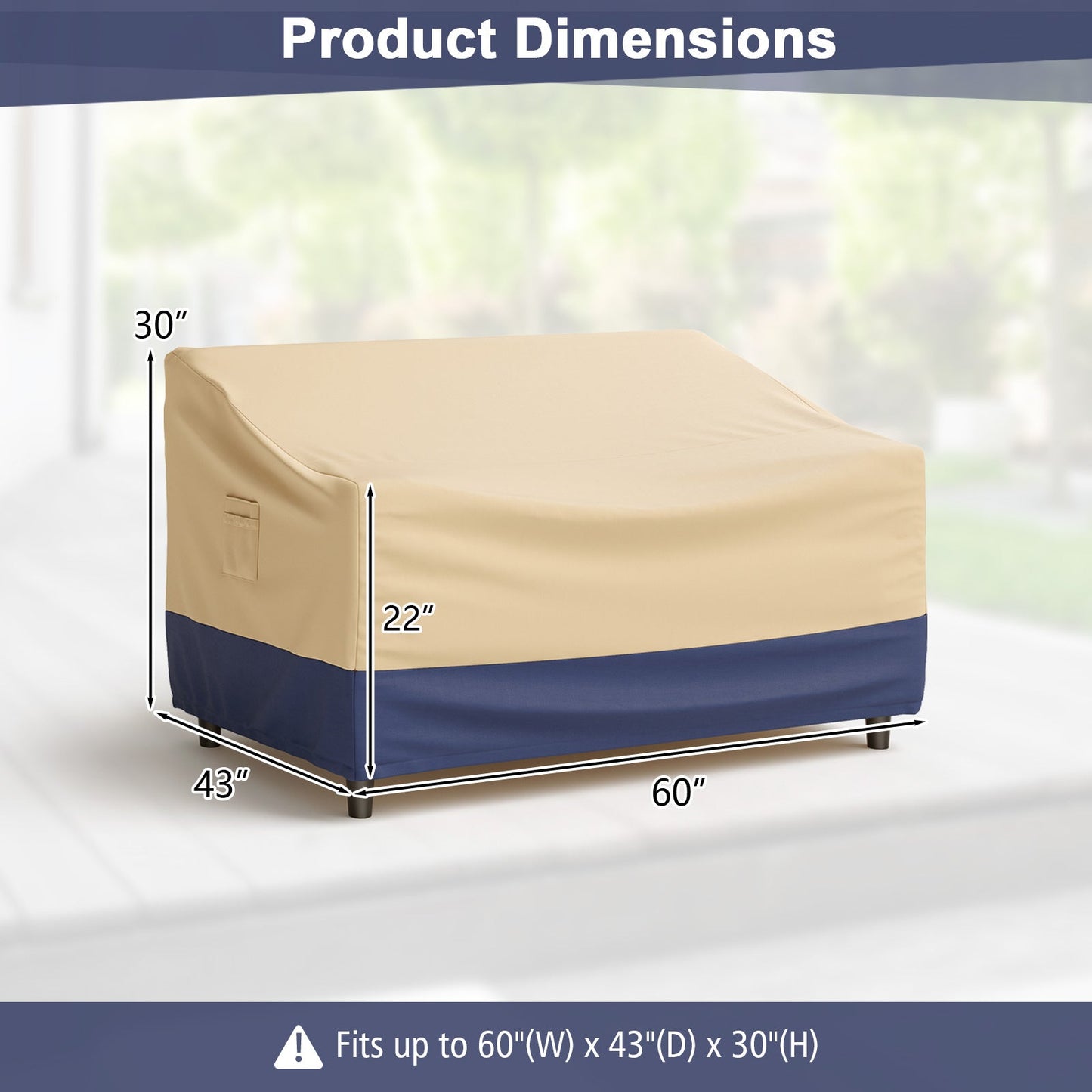 Cubierta para muebles de patio con asa acolchada y correas de cierre con clic - 60 x 43 x 30 pulgadas