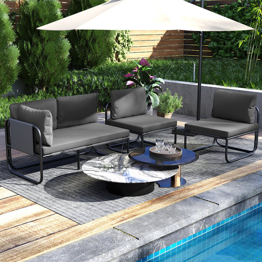 Patio Loveseat Sofa Couch with Removable Pillows and Seat Cushion-Gray - Tampa Home & Garden Store