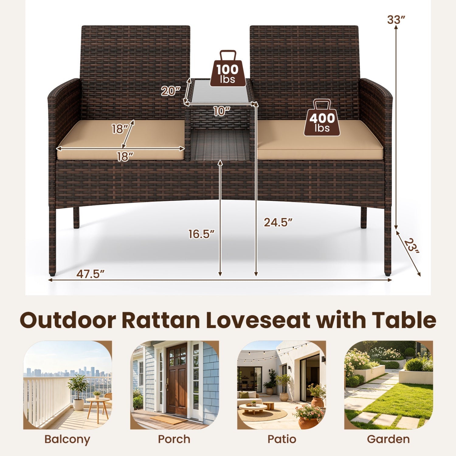 Patio Loveseat 2-Seat Conversation Set with Coffee Table by DirectDeals in brown wicker on Tampa Home & Garden Store