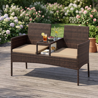 Patio Loveseat 2-Seat Set with Coffee Table in brown wicker by DirectDeals on Tampa Home & Garden Store