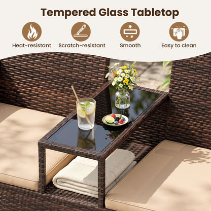 Patio Loveseat 2-Seat Conversation Set with Glass-Top Coffee Table in dark brown wicker on Tampa Home & Garden Store