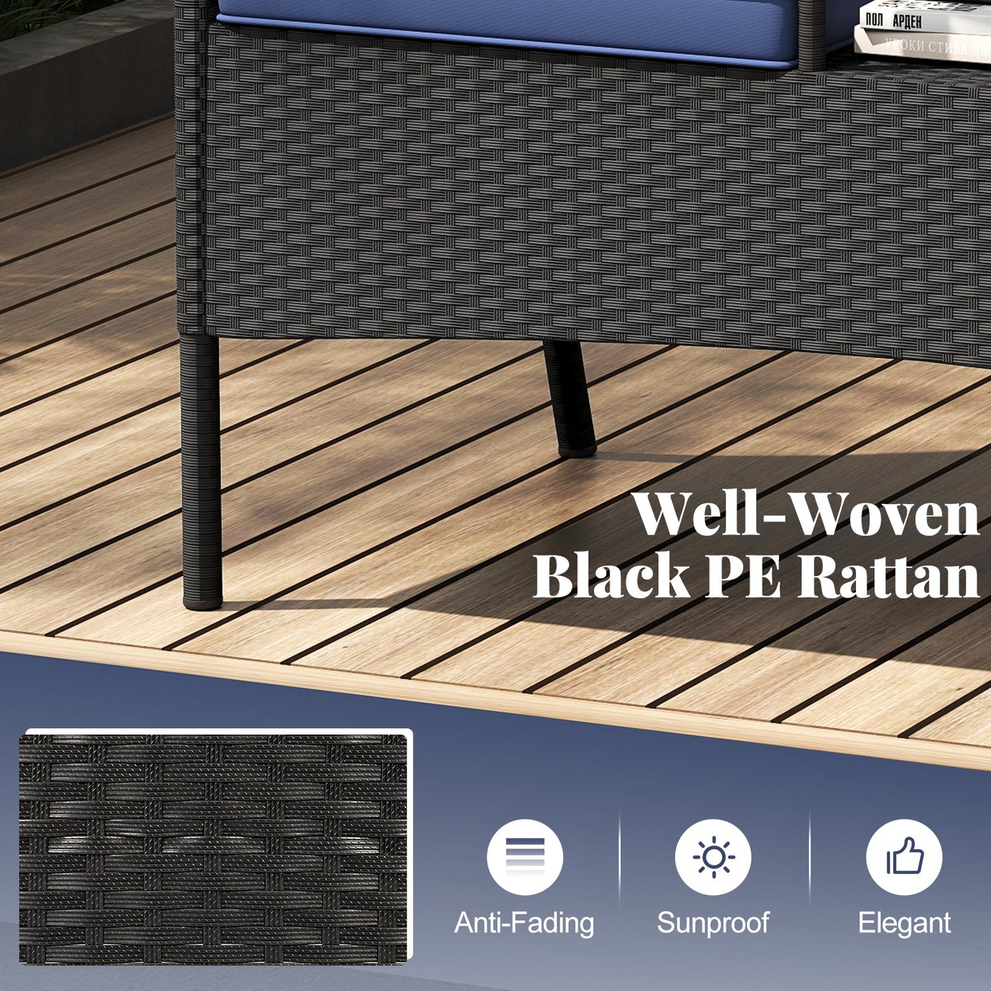 Patio Loveseat with Built-in Table for Backyard Porch-Navy