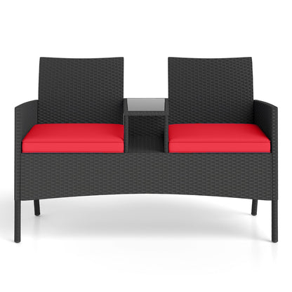Patio Loveseat with Built-in Table for Backyard Porch-Navy