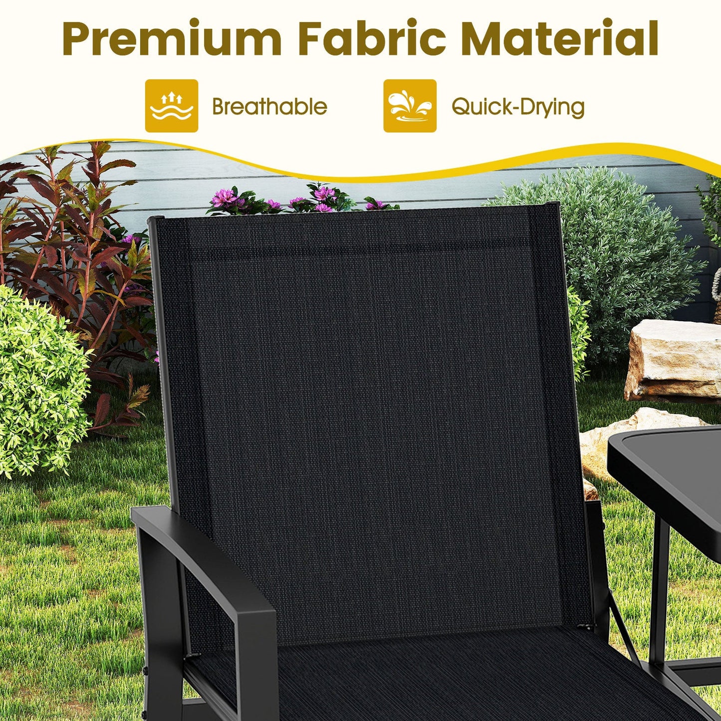 Patio Loveseat with Built-in Table with Breathable Fabric Back-Black