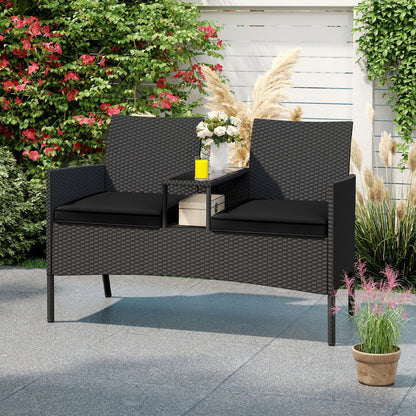 Patio Loveseat with Built-in Table DirectDeals 2 black wicker chairs with cushions on Tampa Home & Garden Store