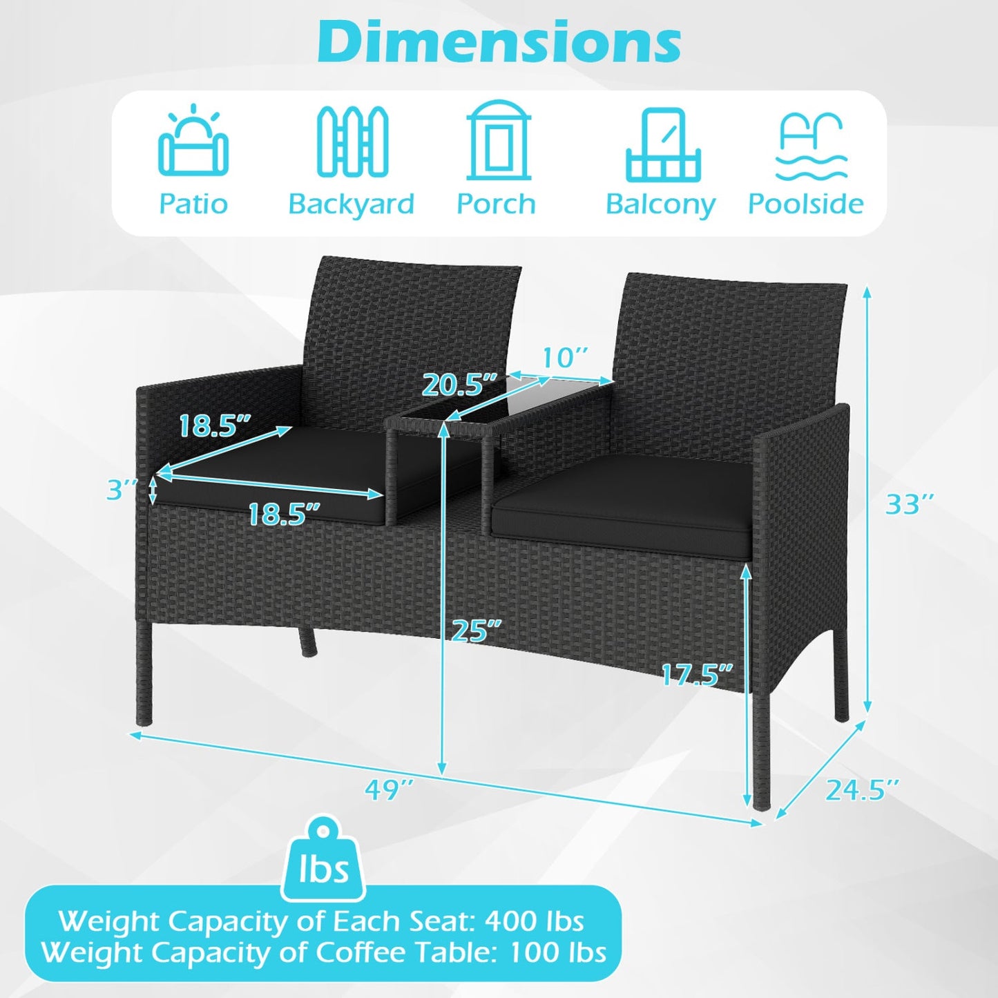 Patio Loveseat with Built-in Table wicker set with 2 chairs DirectDeals on Tampa Home & Garden Store