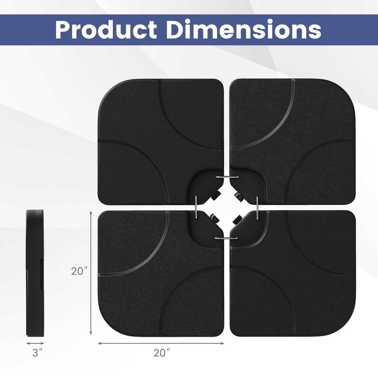 20 Inch Patio Offset Water Filled Plate Umbrella Base Sand-Black