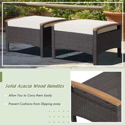 Set of 2 Fade-Resistant Wicker Patio Ottoman-Brown