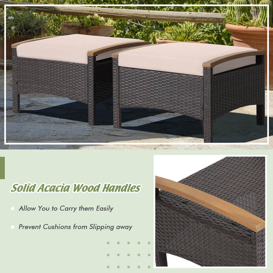 Set of 2 Fade-Resistant Wicker Patio Ottoman-Brown - Tampa Home & Garden Store